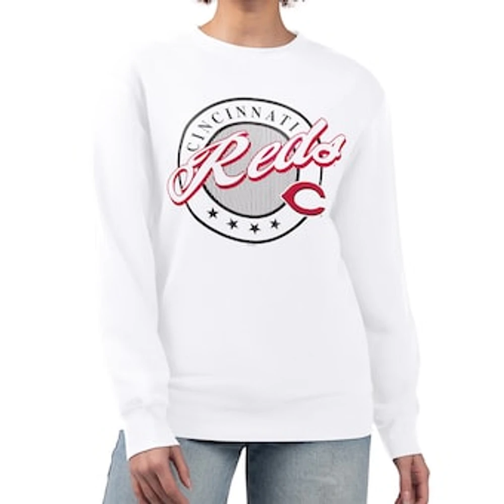 Women's G-III 4Her by Carl Banks White Cincinnati Reds Pinstripe Circle Team Fleece Pullover Sweatshirt