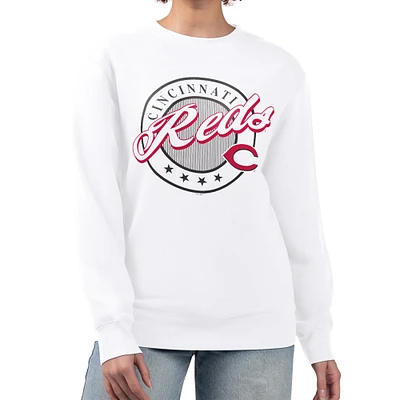 Women's G-III 4Her by Carl Banks White Cincinnati Reds Pinstripe Circle Team Fleece Pullover Sweatshirt