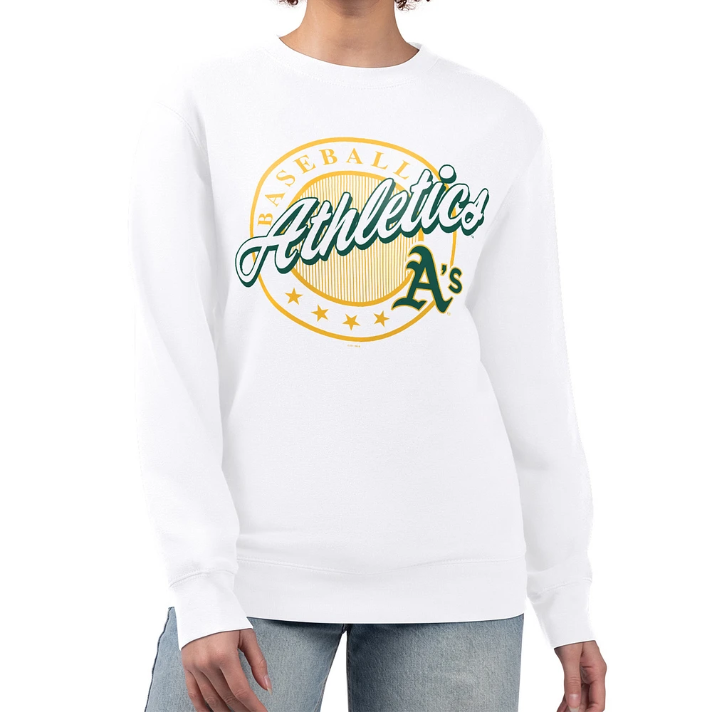 Women's G-III 4Her by Carl Banks White Athletics Pinstripe Circle Team Fleece Pullover Sweatshirt