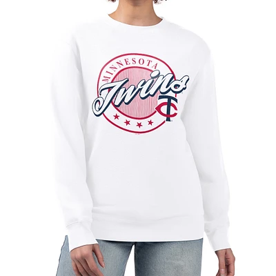 Women's G-III 4Her by Carl Banks White Minnesota Twins Pinstripe Circle Team Fleece Pullover Sweatshirt