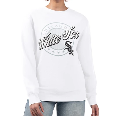 Women's G-III 4Her by Carl Banks White Chicago Sox Pinstripe Circle Team Fleece Pullover Sweatshirt