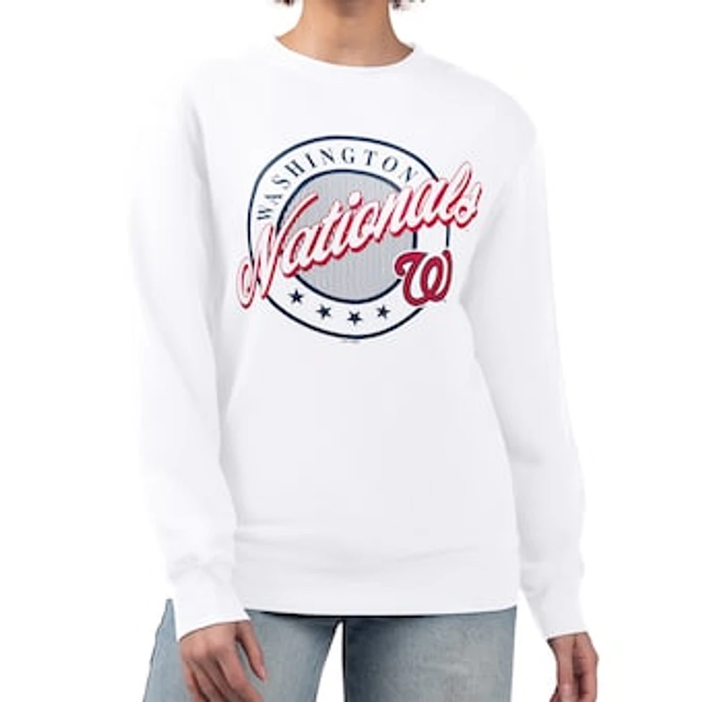 Women's G-III 4Her by Carl Banks White Washington Nationals Pinstripe Circle Team Fleece Pullover Sweatshirt