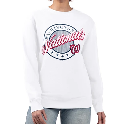 Women's G-III 4Her by Carl Banks White Washington Nationals Pinstripe Circle Team Fleece Pullover Sweatshirt