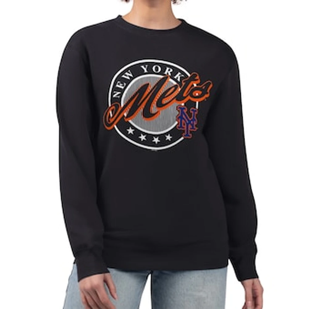 Women's G-III 4Her by Carl Banks Black New York Mets Pinstripe Circle Team Fleece Pullover Sweatshirt