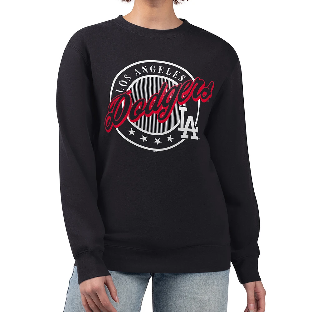 Women's G-III 4Her by Carl Banks Black Los Angeles Dodgers Pinstripe Circle Team Fleece Pullover Sweatshirt