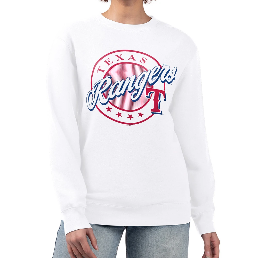 Women's G-III 4Her by Carl Banks White Texas Rangers Pinstripe Circle Team Fleece Pullover Sweatshirt