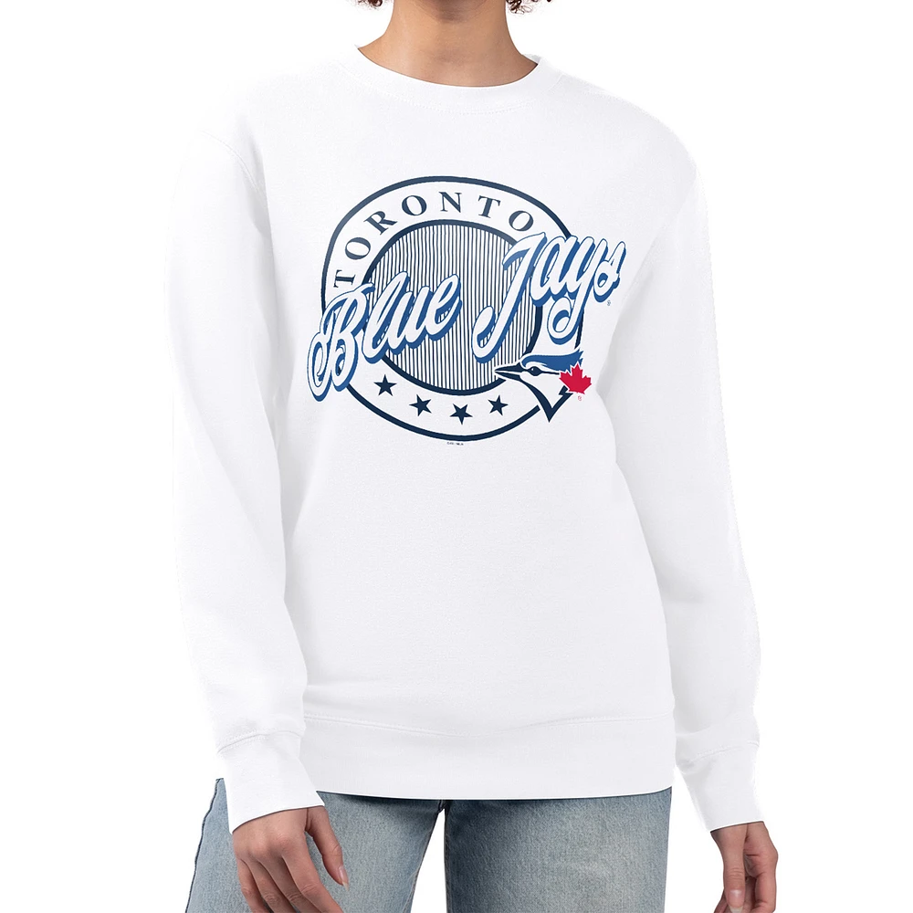 Women's G-III 4Her by Carl Banks White Toronto Blue Jays Pinstripe Circle Team Fleece Pullover Sweatshirt