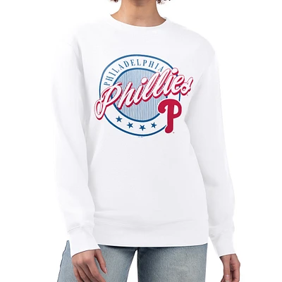 Women's G-III 4Her by Carl Banks White Philadelphia Phillies Pinstripe Circle Team Fleece Pullover Sweatshirt