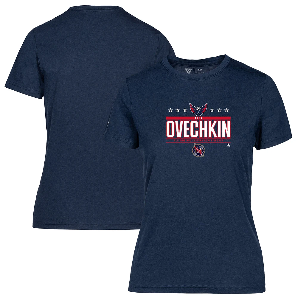 Women's Levelwear Alexander Ovechkin Navy Washington Capitals NHL All-Time Leading Goal Scorer Milestone Stars Name & Number Maddox T-Shirt