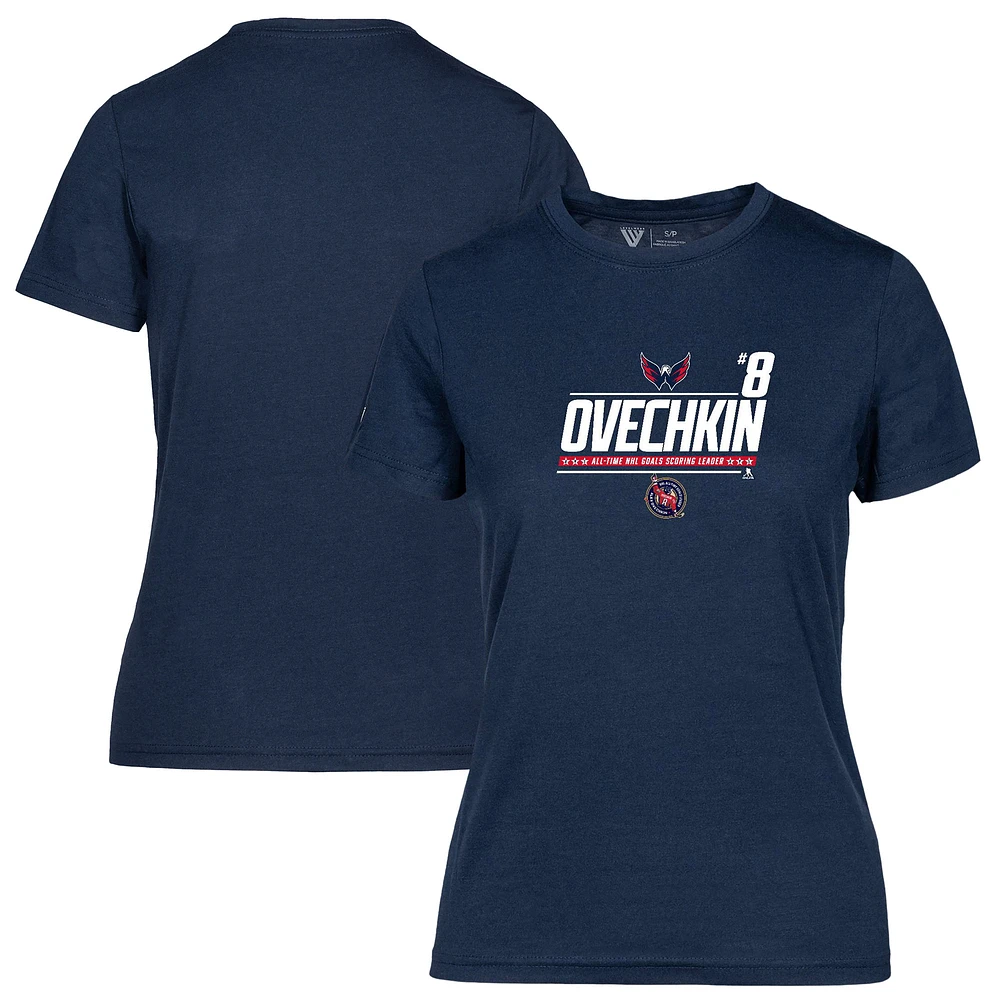 Women's Levelwear Alexander Ovechkin Navy Washington Capitals NHL All-Time Leading Goal Scorer Milestone Name & Number Maddox T-Shirt