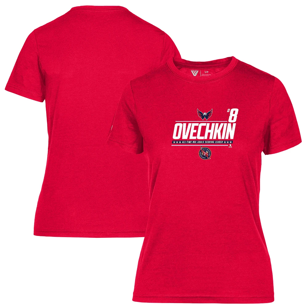 Women's Levelwear Alexander Ovechkin Washington Capitals NHL All-Time Leading Goal Scorer Milestone Name & Number Maddox T-Shirt