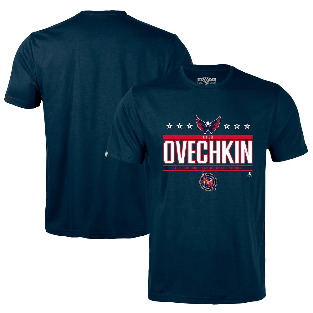 Men's Levelwear Alexander Ovechkin Navy Washington Capitals NHL All-Time Leading Goal Scorer Milestone Stars Name & Number Richmond T-Shirt