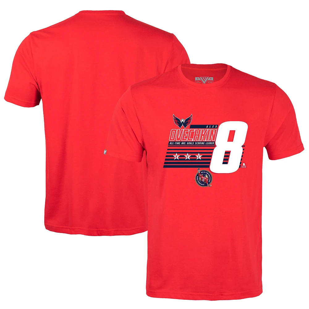 Men's Levelwear Alexander Ovechkin Washington Capitals NHL All-Time Leading Goal Scorer Milestone Stripes Name & Number Richmond T-Shirt