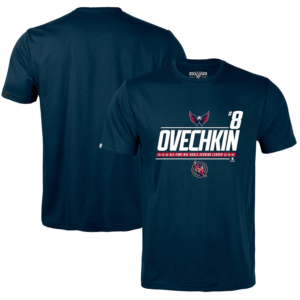 Men's Levelwear Alexander Ovechkin Navy Washington Capitals NHL All-Time Leading Goal Scorer Milestone Name & Number Richmond T-Shirt