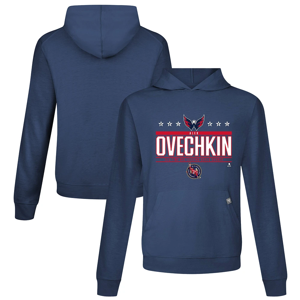 Men's Levelwear Alexander Ovechkin Navy Washington Capitals NHL All-Time Leading Goal Scorer Milestone Stars Name & Number Relay Pullover Hoodie
