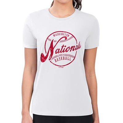 Women's G-III 4Her by Carl Banks White Washington Nationals Super-Slim Fit Lightweight Distressed Baseball Team T-Shirt