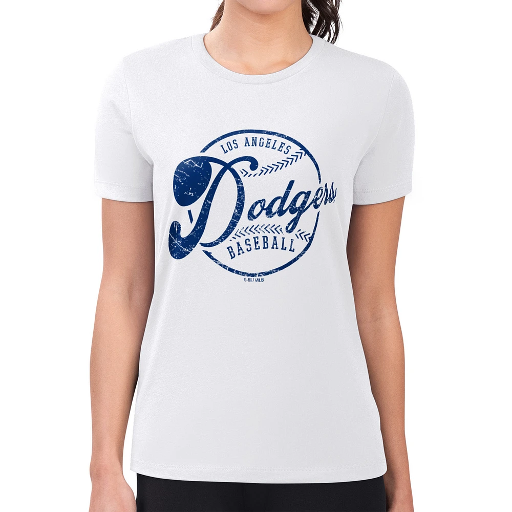 Women's G-III 4Her by Carl Banks White Los Angeles Dodgers Super-Slim Fit Lightweight Distressed Baseball Team T-Shirt