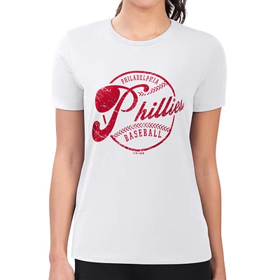 Women's G-III 4Her by Carl Banks White Philadelphia Phillies Super-Slim Fit Lightweight Distressed Baseball Team T-Shirt
