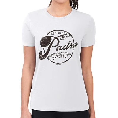 Women's G-III 4Her by Carl Banks White San Diego Padres Super-Slim Fit Lightweight Distressed Baseball Team T-Shirt