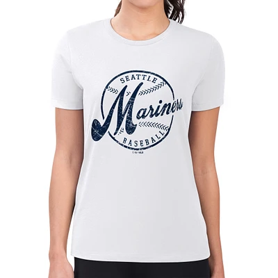 Women's G-III 4Her by Carl Banks White Seattle Mariners Super-Slim Fit Lightweight Distressed Baseball Team T-Shirt