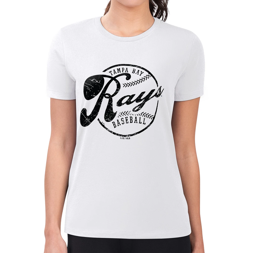 Women's G-III 4Her by Carl Banks White Tampa Bay Rays Super-Slim Fit Lightweight Distressed Baseball Team T-Shirt