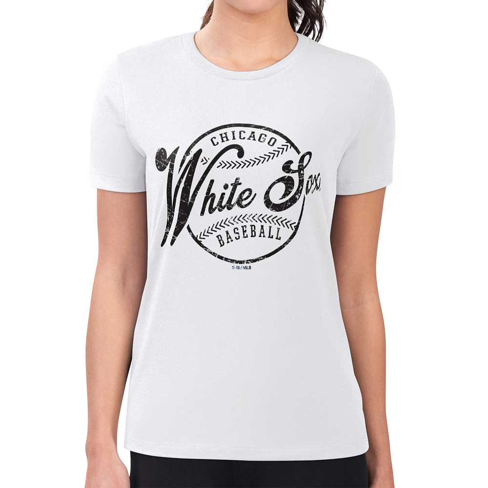 Women's G-III 4Her by Carl Banks White Chicago Sox Super-Slim Fit Lightweight Distressed Baseball Team T-Shirt