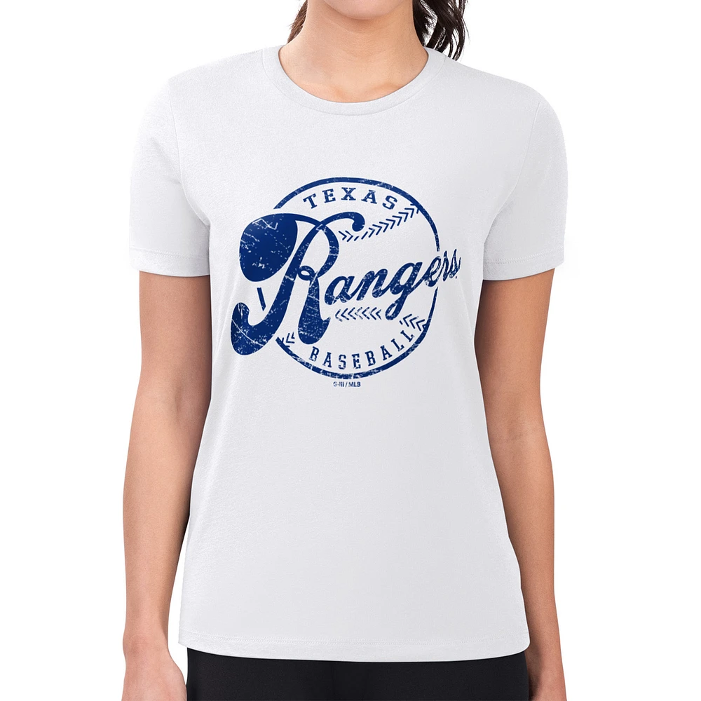 Women's G-III 4Her by Carl Banks White Texas Rangers Super-Slim Fit Lightweight Distressed Baseball Team T-Shirt