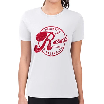 Women's G-III 4Her by Carl Banks White Cincinnati Reds Super-Slim Fit Lightweight Distressed Baseball Team T-Shirt