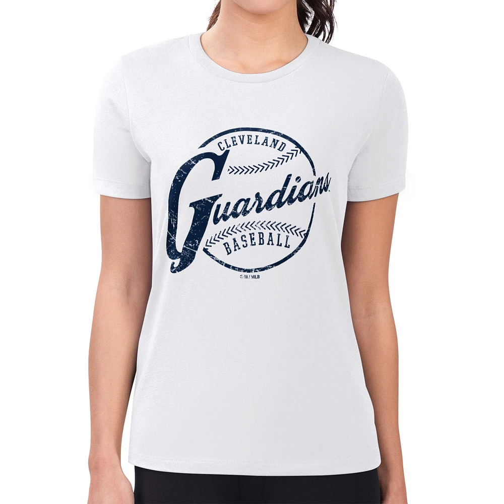 Women's G-III 4Her by Carl Banks White Cleveland Guardians Super-Slim Fit Lightweight Distressed Baseball Team T-Shirt