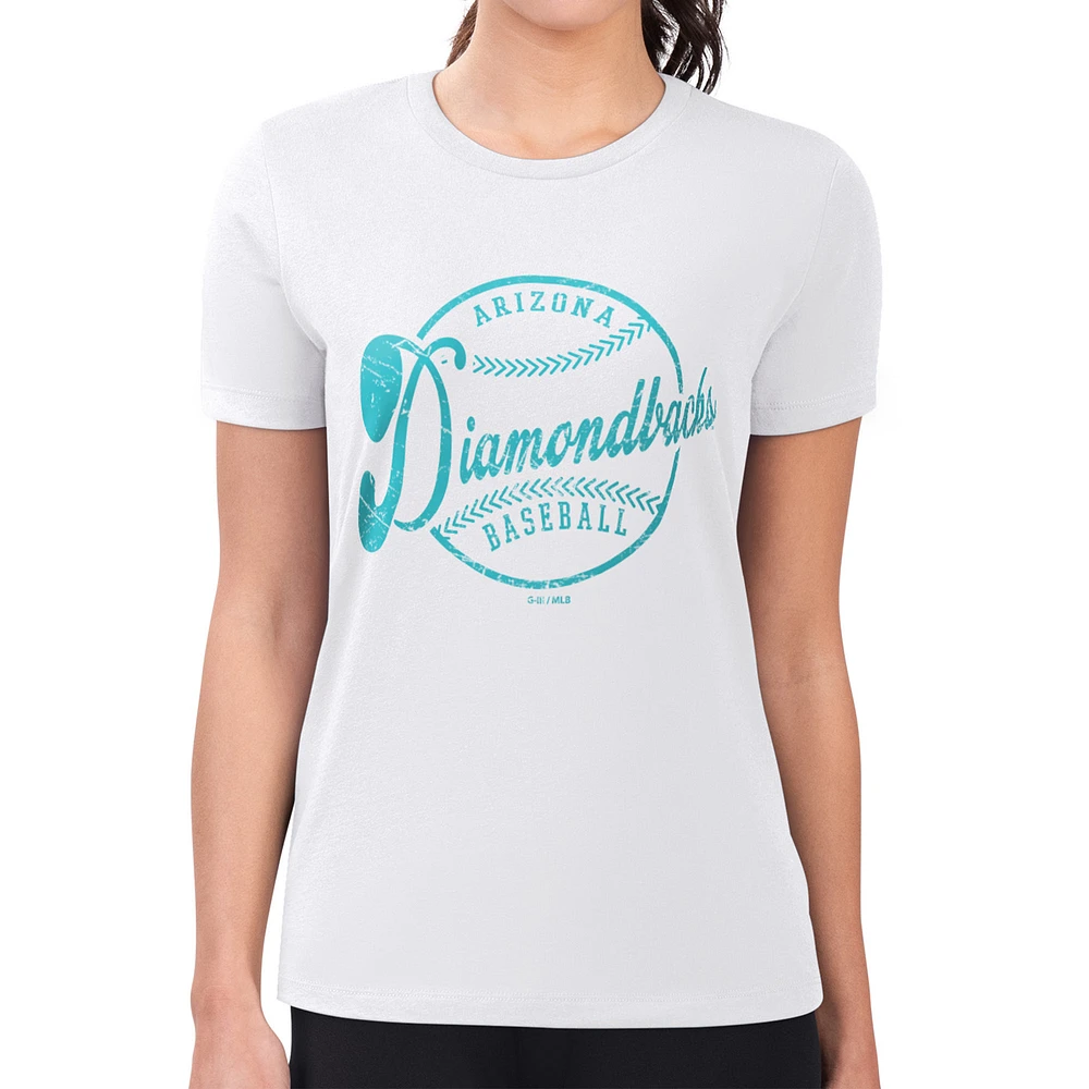 Women's G-III 4Her by Carl Banks White Arizona Diamondbacks Super-Slim Fit Lightweight Distressed Baseball Team T-Shirt