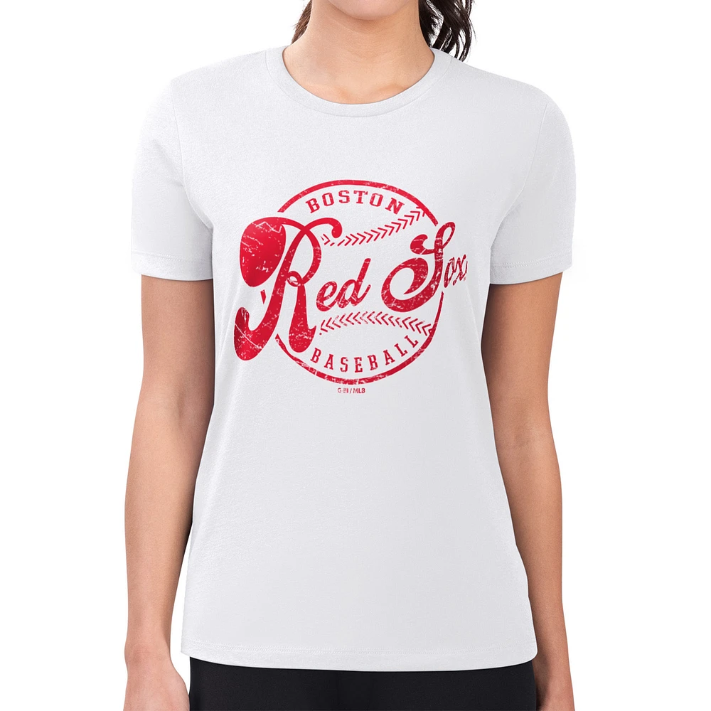 Women's G-III 4Her by Carl Banks White Boston Red Sox Super-Slim Fit Lightweight Distressed Baseball Team T-Shirt