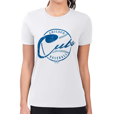 Women's G-III 4Her by Carl Banks White Chicago Cubs Super-Slim Fit Lightweight Distressed Baseball Team T-Shirt