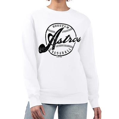 Women's G-III 4Her by Carl Banks White Houston Astros Distressed Baseball Team Fleece Pullover Sweatshirt