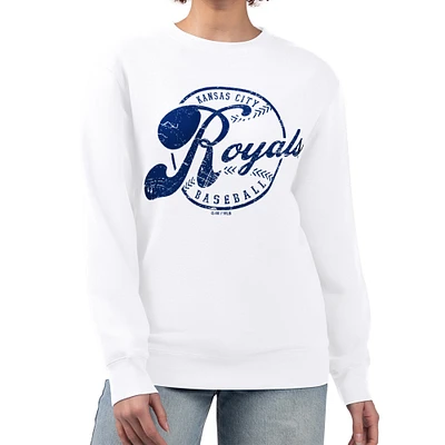 Women's G-III 4Her by Carl Banks White Kansas City Royals Distressed Baseball Team Fleece Pullover Sweatshirt