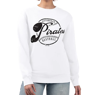 Women's G-III 4Her by Carl Banks White Pittsburgh Pirates Distressed Baseball Team Fleece Pullover Sweatshirt
