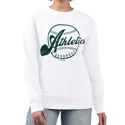 Women's G-III 4Her by Carl Banks White Athletics Distressed Baseball Team Fleece Pullover Sweatshirt