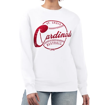 Women's G-III 4Her by Carl Banks White St. Louis Cardinals Distressed Baseball Team Fleece Pullover Sweatshirt
