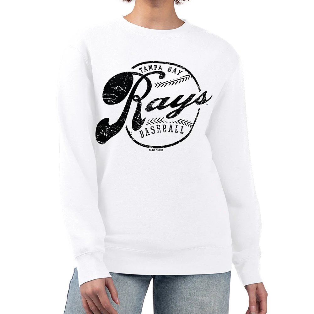 Women's G-III 4Her by Carl Banks White Tampa Bay Rays Distressed Baseball Team Fleece Pullover Sweatshirt
