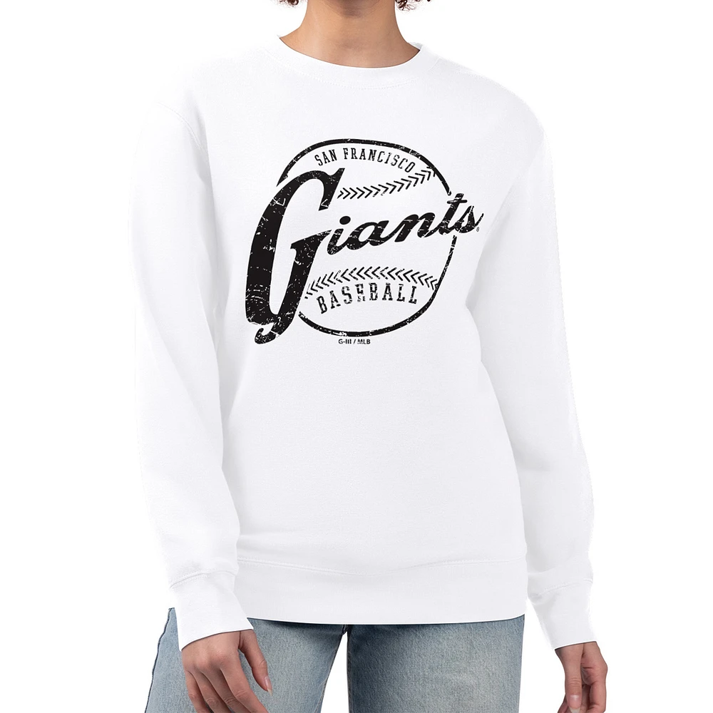 Women's G-III 4Her by Carl Banks White San Francisco Giants Distressed Baseball Team Fleece Pullover Sweatshirt