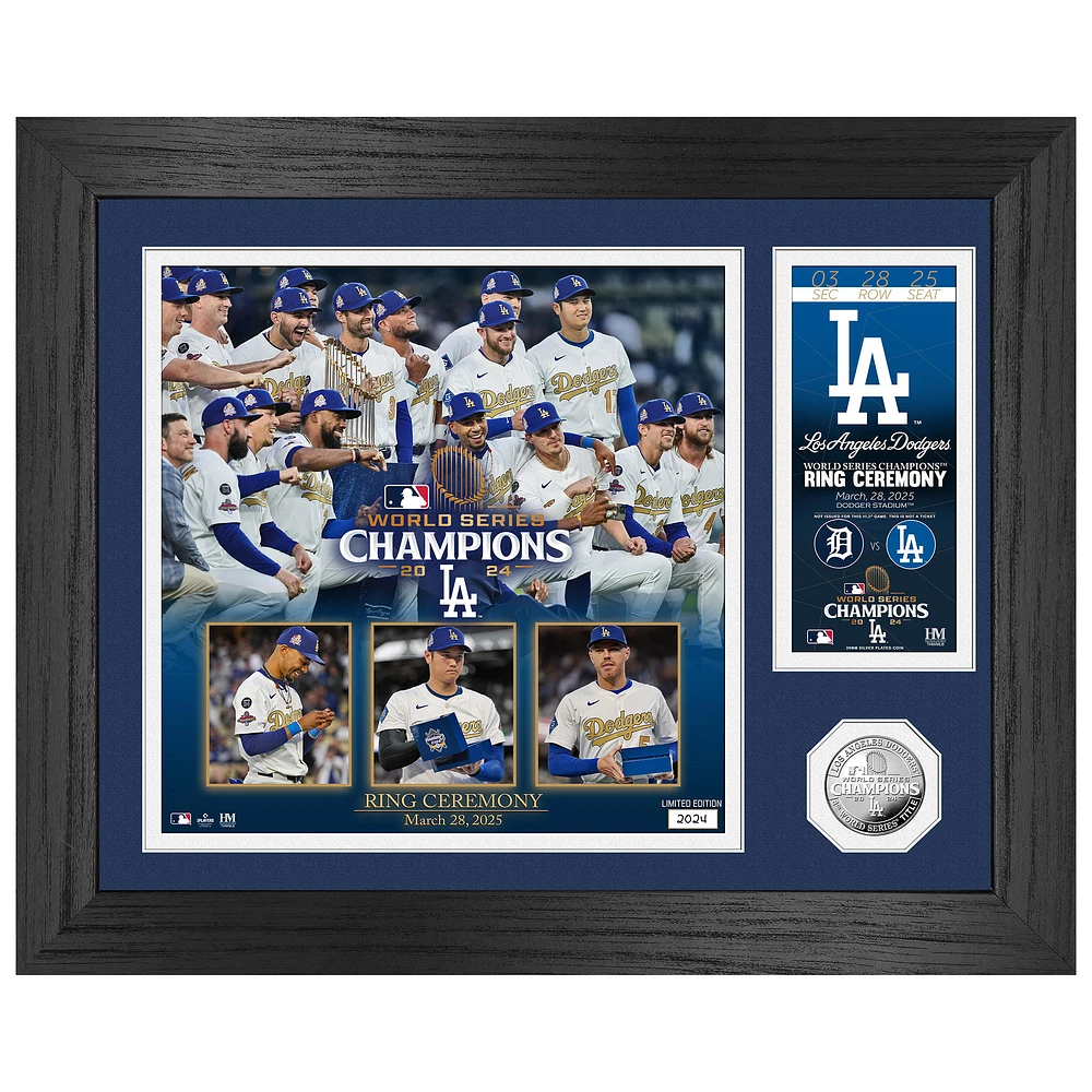 Highland Mint Shohei Ohtani, Freddie Freeman, & Mookie Betts Los Angeles Dodgers 2024 World Series Champions Ring Ceremony 13" x 16" Silver Coin Photo Mint