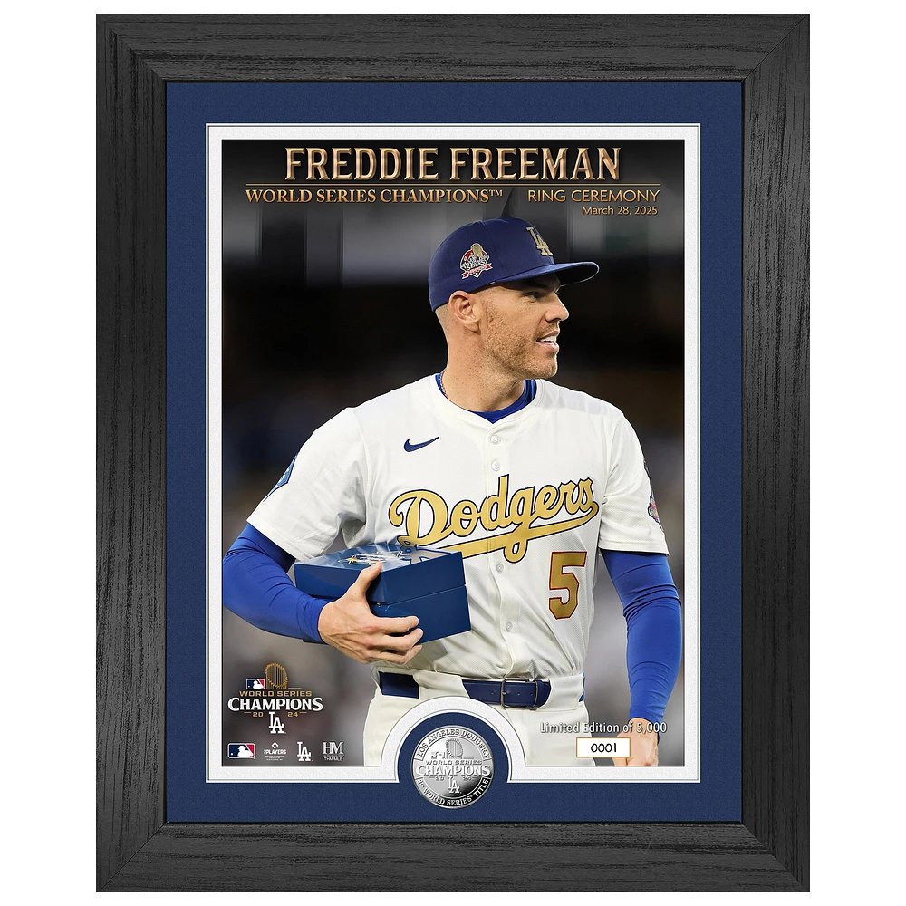 Highland Mint Freddie Freeman Los Angeles Dodgers 2024 World Series Champions Ring Ceremony 13" x 16" Silver Coin Photo Mint