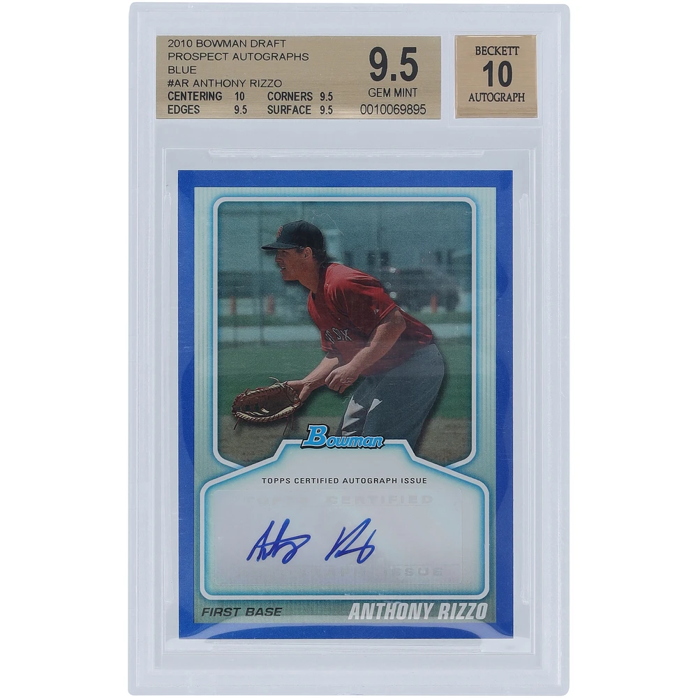 Anthony Rizzo Boston Red Sox Autographed 2010 Bowman Draft Blue #BPA-AR #104/199 BGS Authenticated 9.5/10 Card