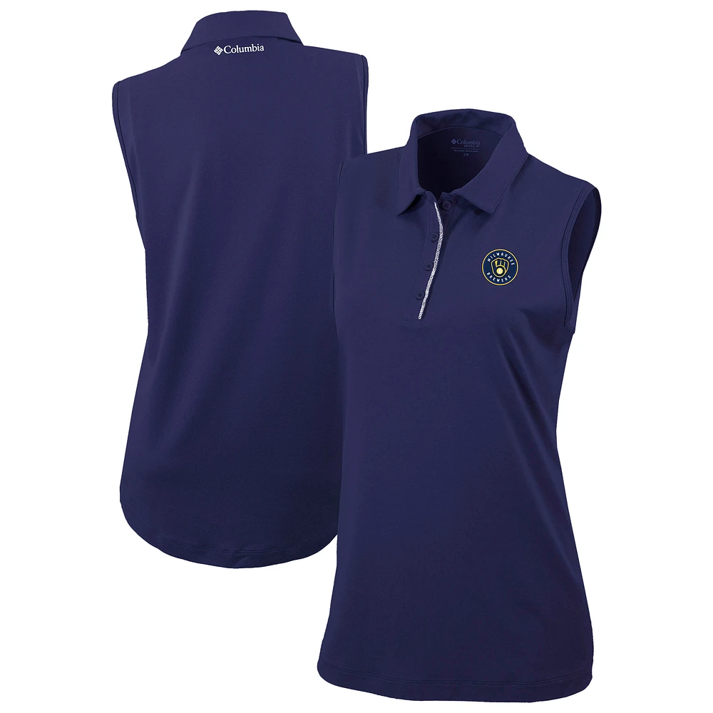 Women's Columbia Navy Milwaukee Brewers Tend The Ball Sleeveless Polo