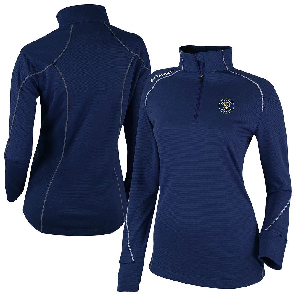 Women's Columbia Navy Milwaukee Brewers Shotgun 2.0 Quarter-Zip Pullover