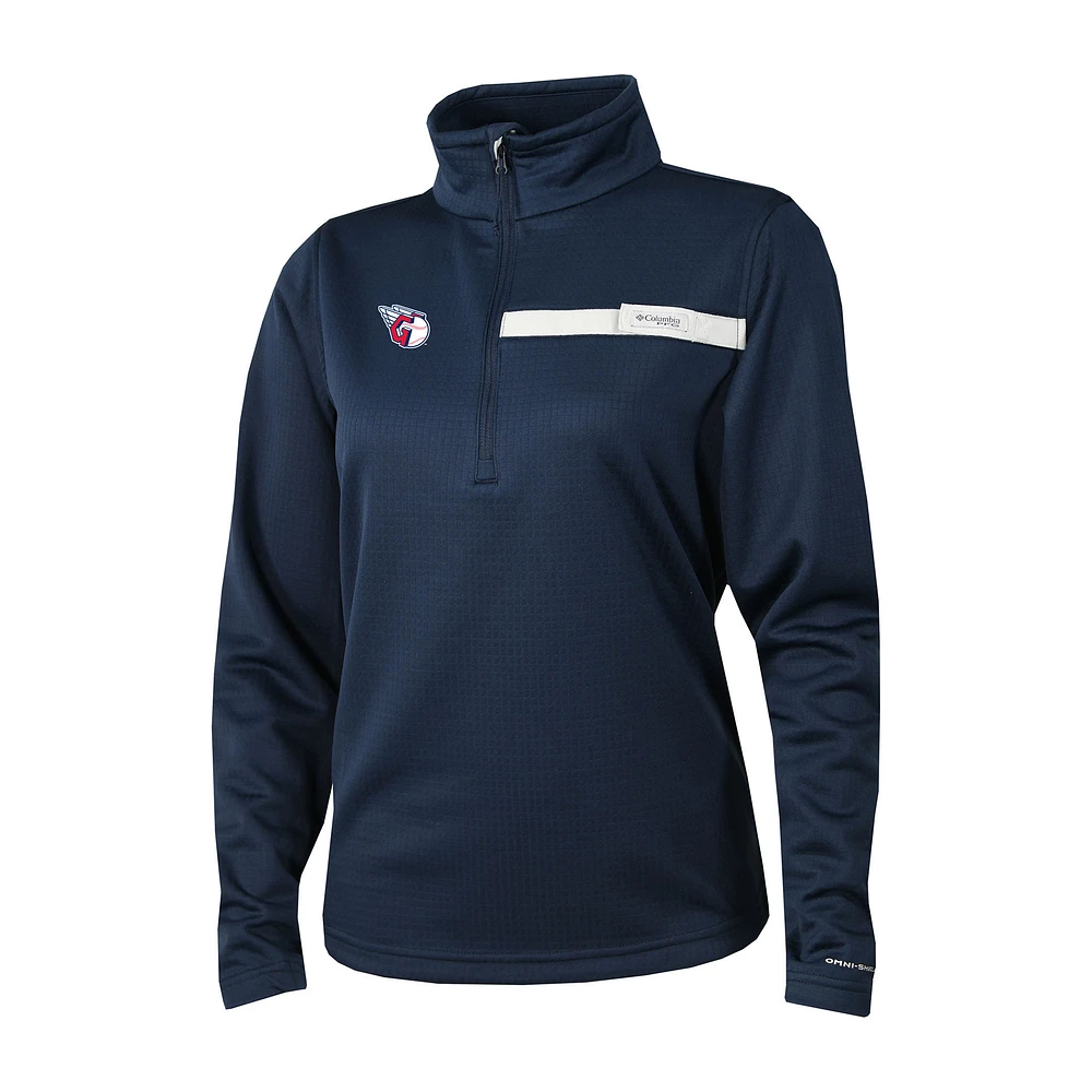 Women's Columbia Navy Cleveland Guardians Skiff Guide Fleece Half-Zip Pullover Jacket