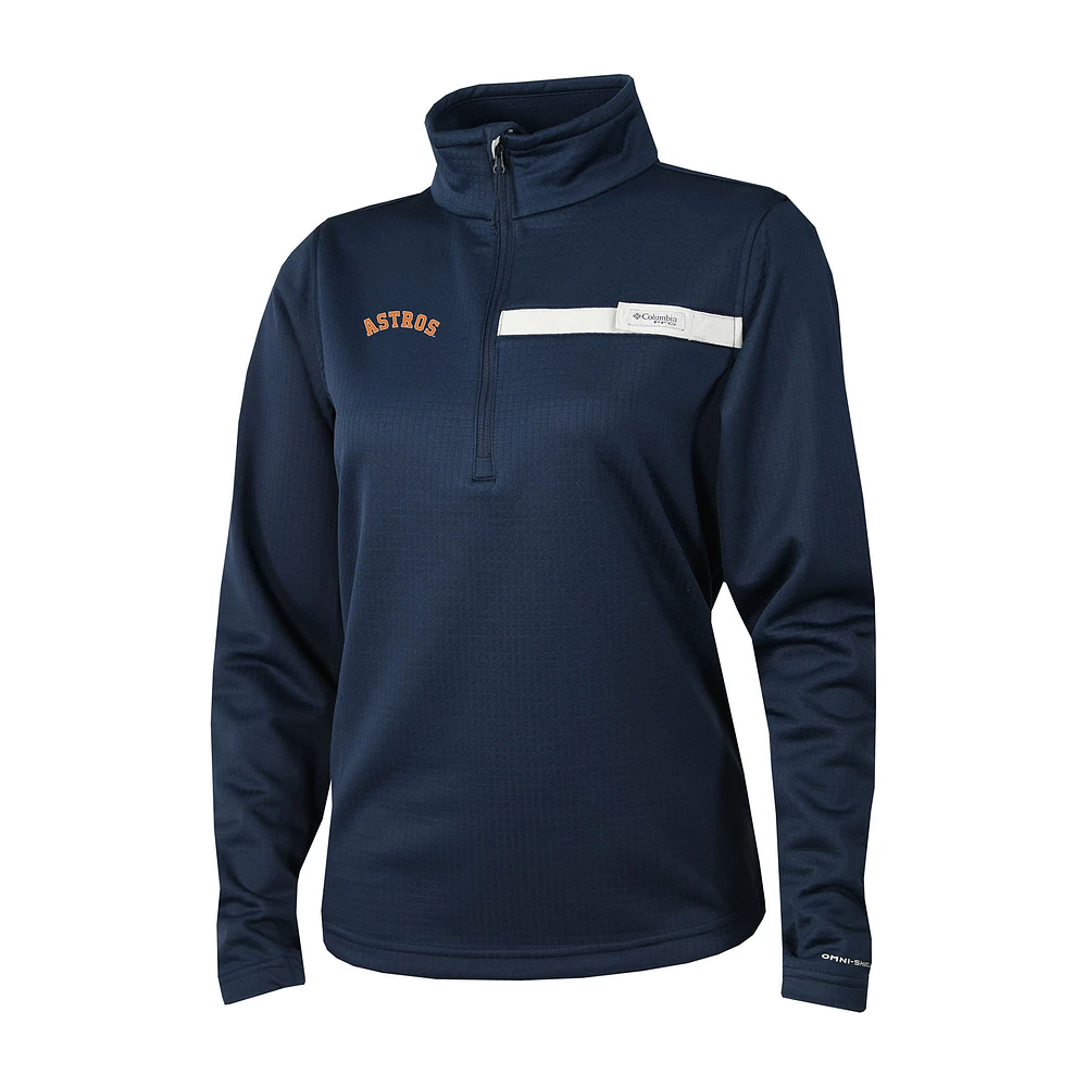 Women's Columbia Navy Houston Astros Skiff Guide Fleece Half-Zip Pullover Jacket