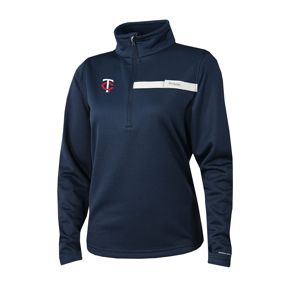 Women's Columbia Navy Minnesota Twins Skiff Guide Fleece Half-Zip Pullover Jacket