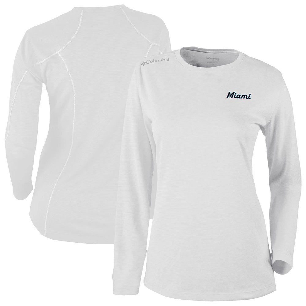 Women's Columbia White Miami Marlins Shotgun Long Sleeve T-Shirt
