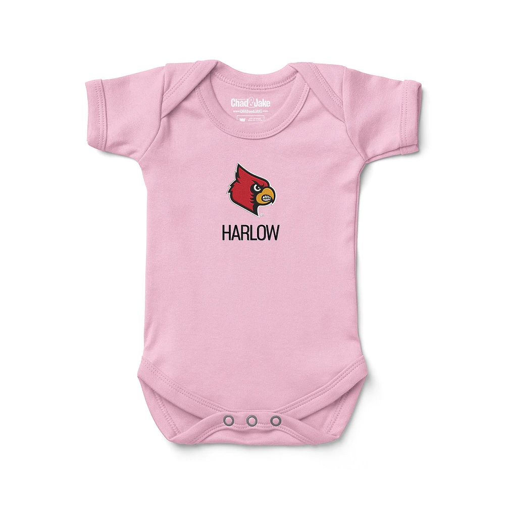 Infant Chad & Jake Pink Louisville Cardinals Logo Personalized Bodysuit