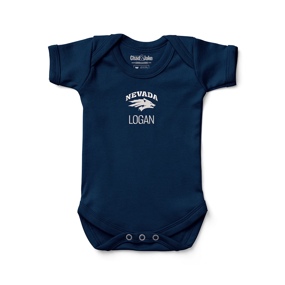 Infant Chad & Jake Navy Nevada Wolf Pack Logo Personalized Bodysuit